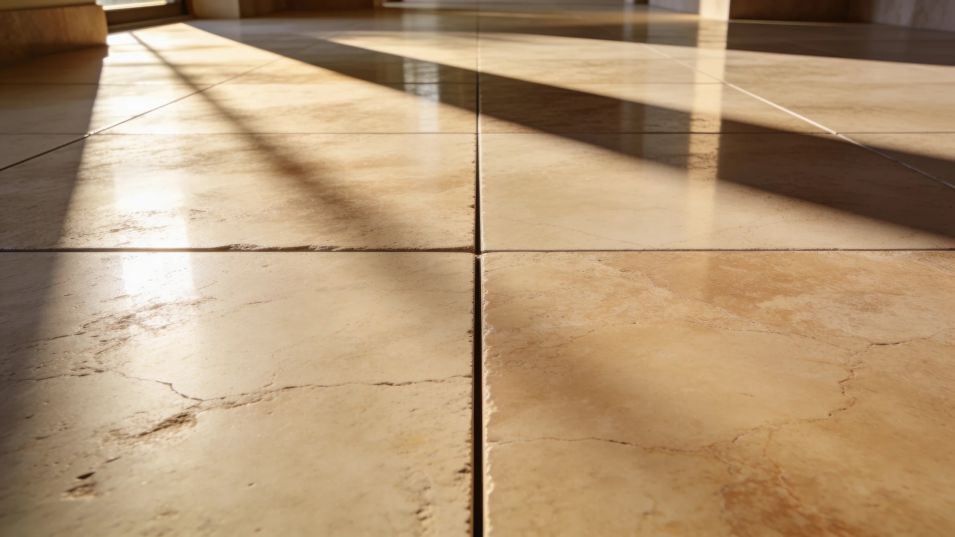 Floor tiles installed and shown close